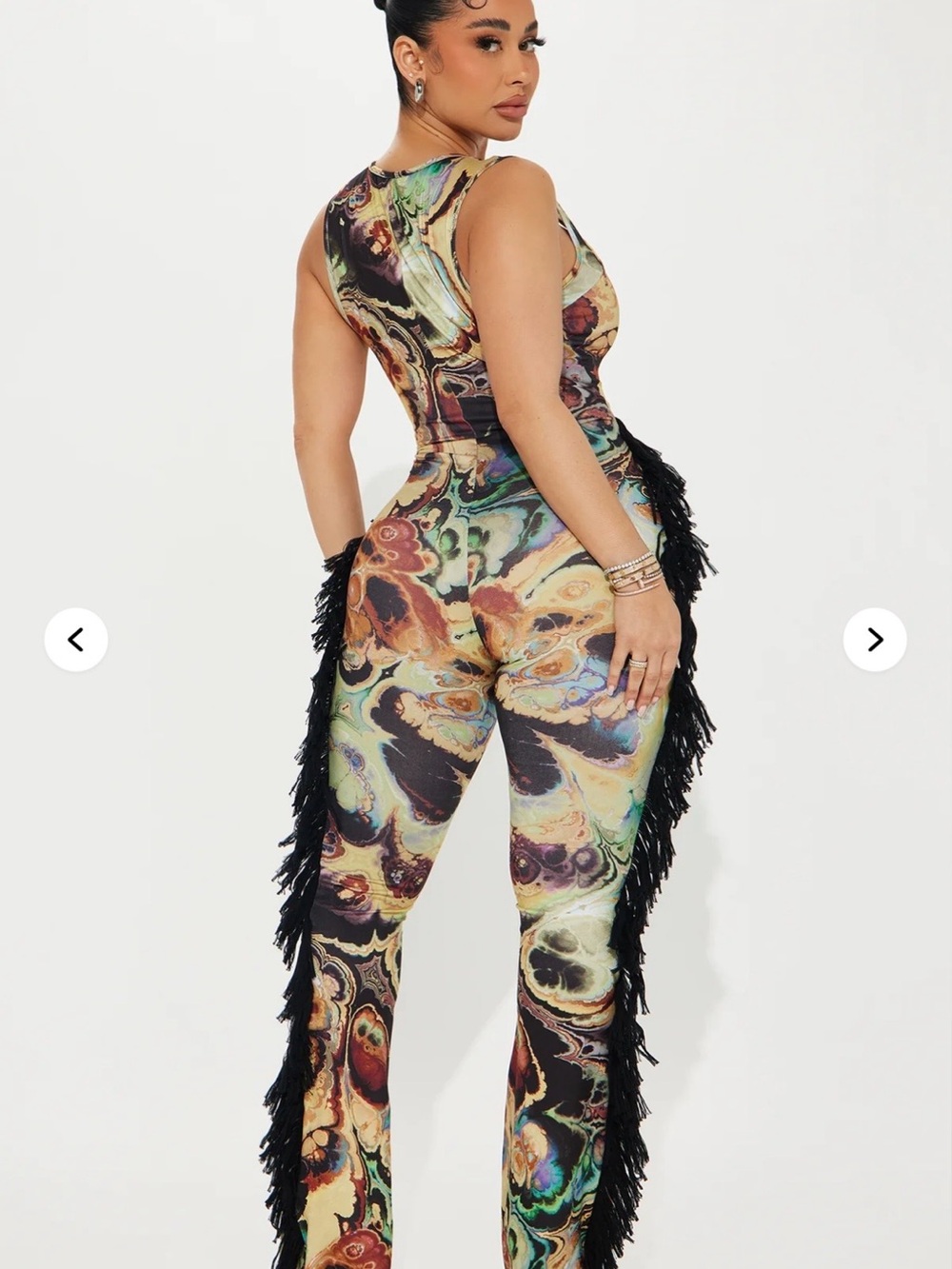 Fringe-Trim Marble Print Jumpsuit - Multi - Picture 2 of 3